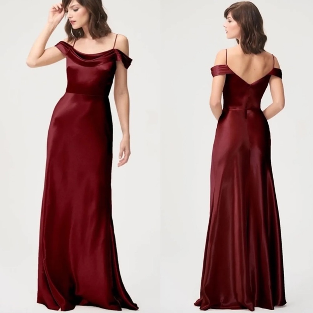 Jenny Yoo Hibiscus Serena Draped Off The Shoulder Satin Crepe Maxi Grown Dress 6
